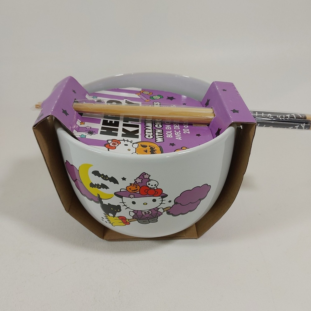 Hello Kitty Ceramic bowl With Chopsticks Halloween Large New Sanrio - Picture 2 of 5